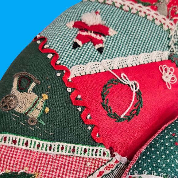 Handmade Vintage Christmas Cat Detailed Embroidered Patchwork Quilt Soft Pillow - Picture 11 of 16